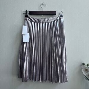 NEW 1. State the Curator Flash Silver Pleated Cocktail Mini Skirt Women's Size 0